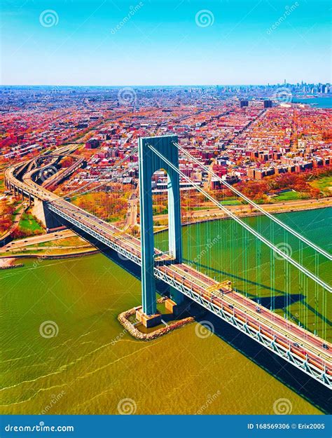 Aerial View on Verrazano Narrows Bridge Reflex Stock Photo - Image of