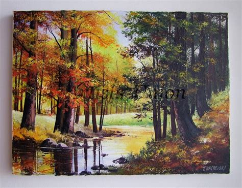 Autumn Original Oil Painting Forest River Bend Fall Landscape Impasto