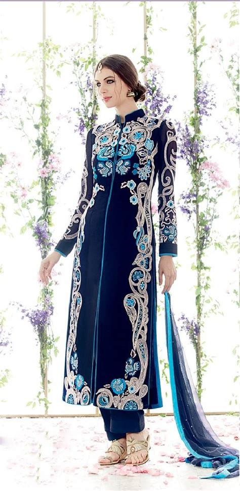 Blue Georgette Embroidered Semistitched Salwar With Dupatta Bridal Collection 709267