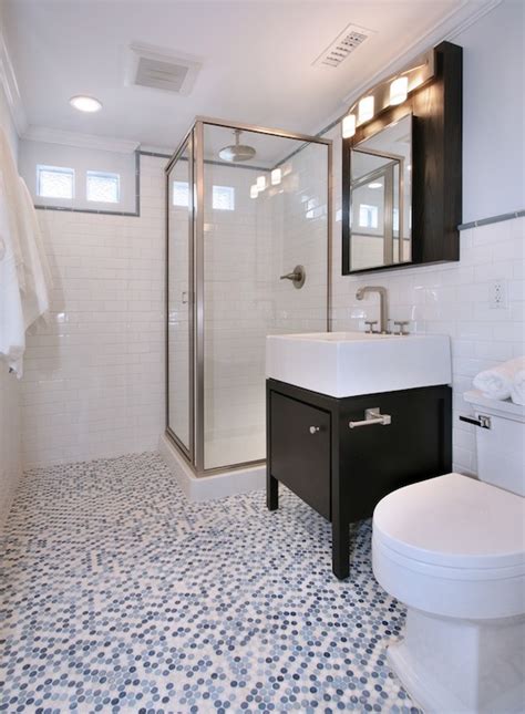 Bathroom tile sizes vary from tiny mosaic tiles to gigantic tiles which can reach meters in length. Blue Penny Tiles - Contemporary - bathroom - Natalie Umbert