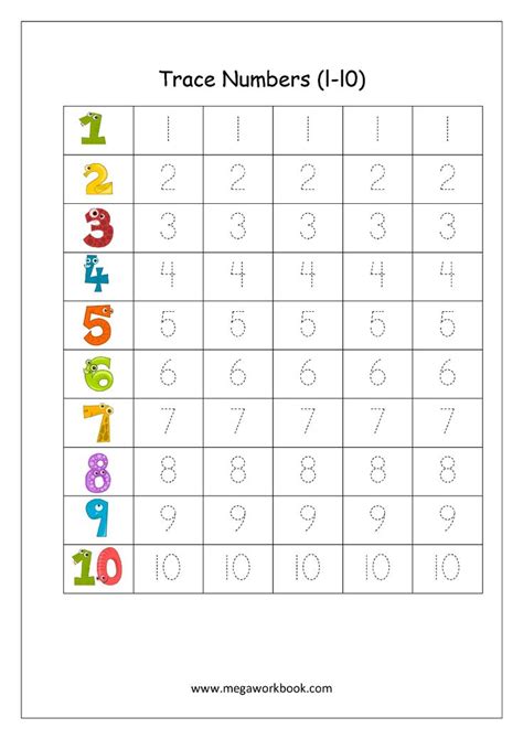 Math Worksheet Number Tracing 1 To 10 Writing Numbers Numbers