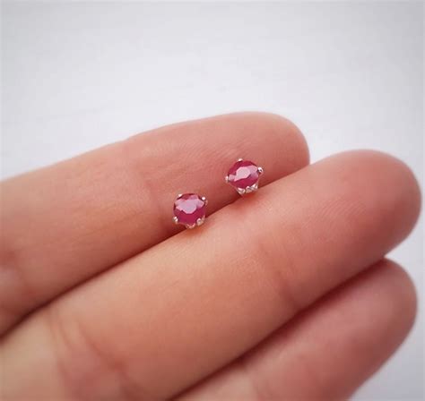 Sterling Silver Ruby Stud Earrings Natural Ruby Studs July Etsy