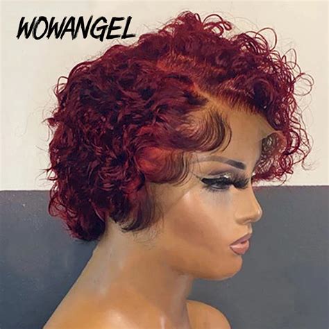 Lace Wigs Honey Blonde J Burgundy Colored Short Curly Pixie Cut Wig Pre Plucked Ombre Bob