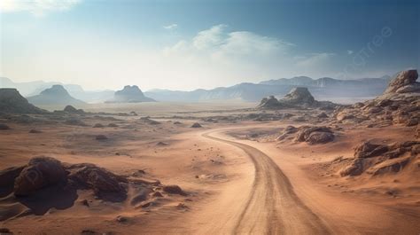 Dirt Road In The Middle Of Desert Background 3d Illustration Of Desert