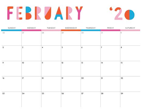 20 February 2020 Calendar With Holidays Free Download Printable
