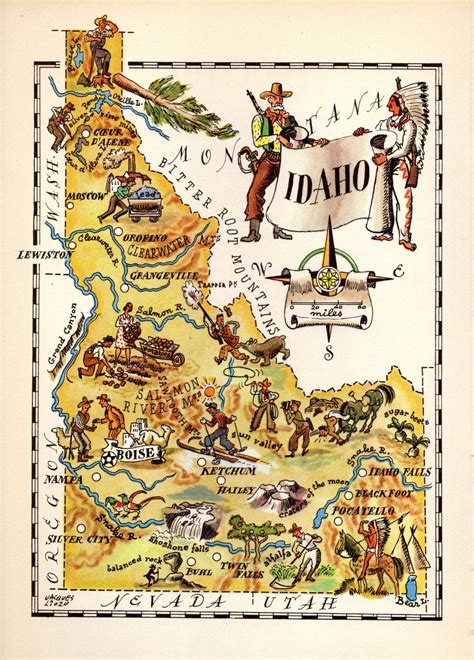 1940s Animated Idaho State Map Picture Map Of Idaho Print Etsy Idaho Map Illustrated Map