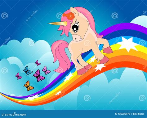 Cute Unicorn Rainbow In The Clouds Stock Vector Illustration Of