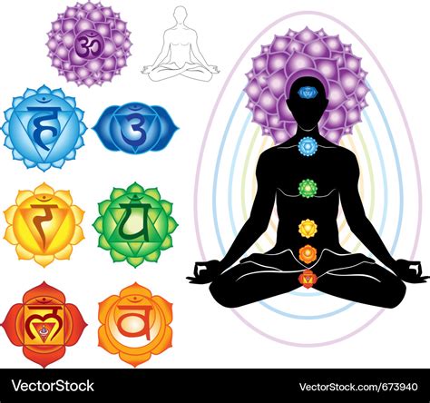Silhouette Of Man With Symbols Of Chakra Vector Image