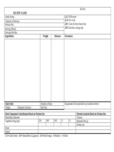 recipe template   templates   word excel