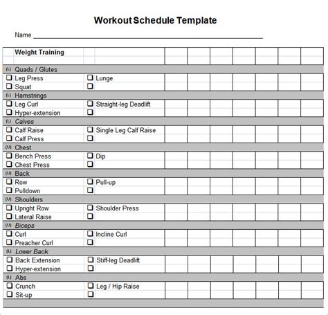 Workout Schedule Template Excel Printable Schedule Template