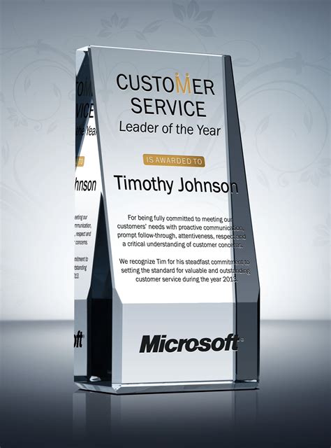 Clearly choose the parameters with specific for example career advancement, job enrichment, employees participation, diamond star, year of service award, peer to peer recognition, celebration. Customer Service Leader of the Year Award Plaque ...