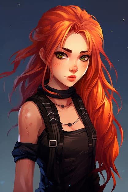 premium ai image an illustration of a girl with long red hair and green eyes