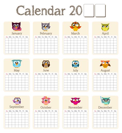 10 Best Printable Owl Calendar