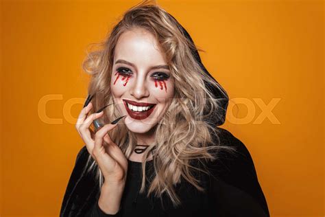 Smiling Scary Woman Witch Looking Camera Isolated Stock Image Colourbox