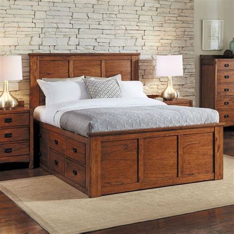 Mission Hills Wood Captain Platform Bed In Harvest Bedroomsets