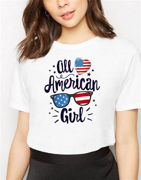Nice All American Girl Women American Flag 4th Of July Patriotic Shirt