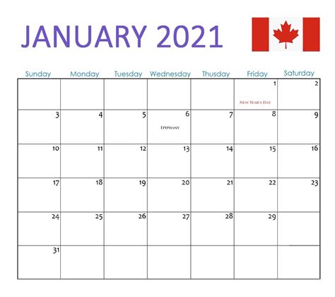 Free January 2021 Calendar Blank Printable Template