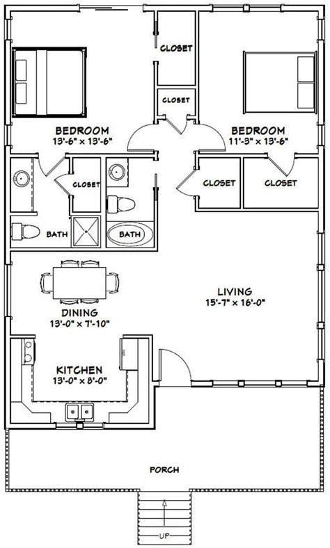 Where other homes have walls that separate the kitchen. 30x40 House -- 2-Bedroom 2-Bath -- 1,136 sq ft -- PDF Floor Plan -- Instant Download -- Model 1C ...