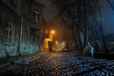 Images Warsaw Poland Fence Street Night Street Lights Cities Houses