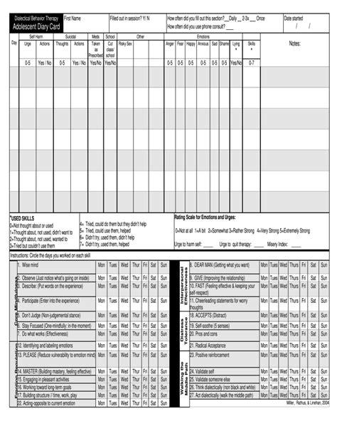 Dbt Diary Card Fill Out And Sign Printable Pdf Template