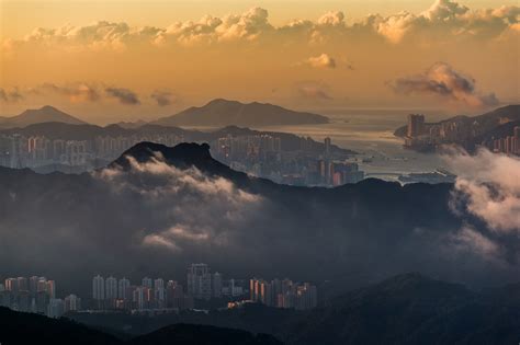 Wallpaper Hong Kong Victoria Harbour Sky Mountains Clouds