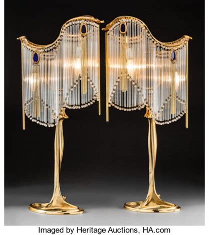 Pair of Art Nouveau Gilt Bronze and Glass Table Lamps After Hector Guimard by Hector Guimard on ...