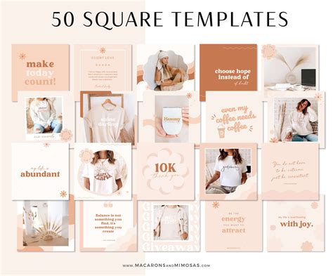 Neutral Boho Instagram Post Templates Macarons And Mimosas