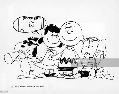 Snoopy Lucy Charlie Brown And Linus Stand In A Line In A Drawing