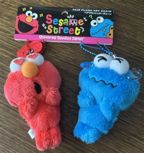USJ SESAME STREET Elmo Cookie Monster Pair Plush Keychain Universal