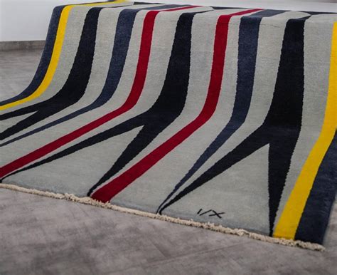 Grey Wool Rug W Red Yellow Patterns By Cecilia Setterdahl For Carpets