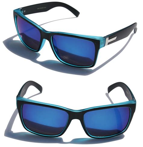 Large Men Matte Square Retro Sunglasses Black Frame Color Mirror Lens