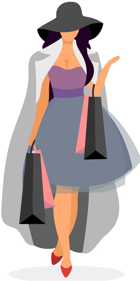 Elegant Shopper Flat Vector Illustration Beautiful Lady Buying Luxury