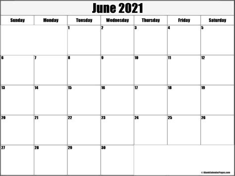 June 2020 Blank Calendar Templates