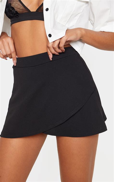 Black Double Wrap Front Skort Shorts Prettylittlething Il