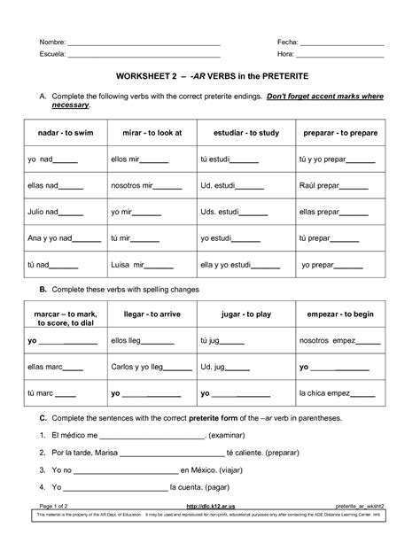 17 Spanish Irregular Verbs Printable Worksheets