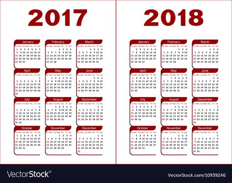 Calendar 2017 2018 Royalty Free Vector Image Vectorstock
