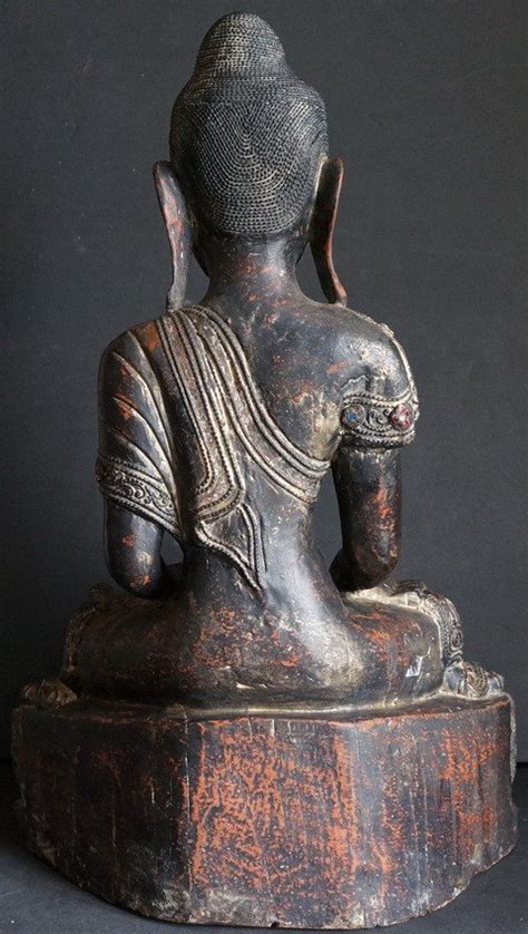 Burmese Antique Teak Wood Sitting Buddha Statue Buddha
