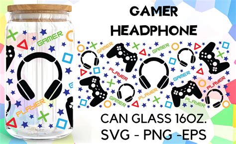 gamer headphone can glass wrap svg graphic by blacksnowshopth · creative fabrica