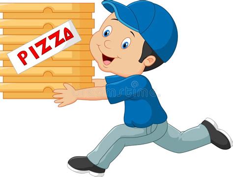 Cartoon A Delivery Man Holding Pizza Stock Vector Illustration Of