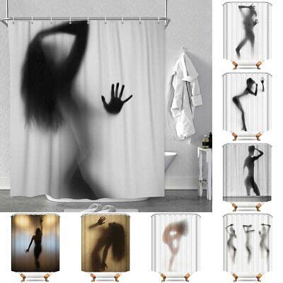 Sexy Lady Shadow Waterproof Polyester Bathroom Shower Curtain With Free