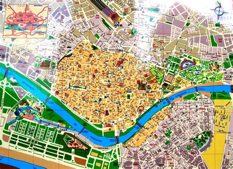 Streets Map Of Seville With Town Sights Spain Street Map Spain