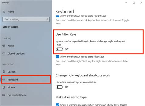 Windows 10 Changing Keyboard Settings Using Filter Keys Abilitynet