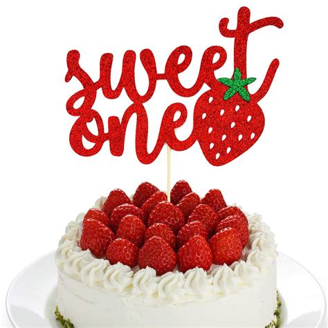 Buy Sweet One Strawberry 1st Cake Topper Red Glitter Sweet One