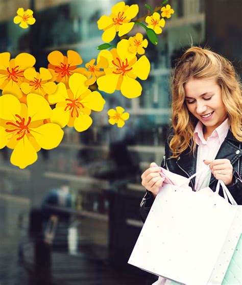 Fiore dai molti colori con bulbo. Ramo con grandi fiori gialli e boccioli in adesivo e ...