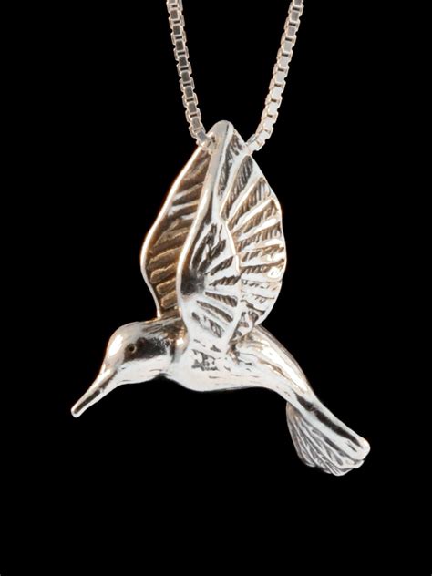 Hummingbird Necklace Hummingbird Jewelry Large Silver Etsy