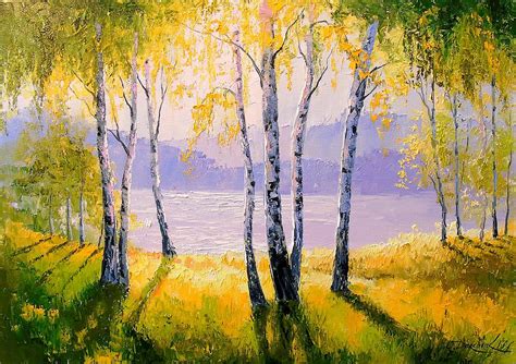 Birch Trees On The River Bank Painting By Olha Darchuk Pixels