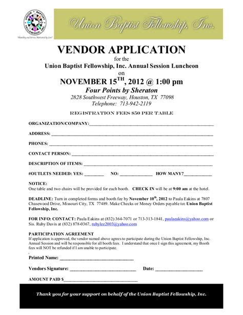 Assuming you are a vendor, i believe there is no harm in requesting a vendor registration process from the procurement team. UBF Vendor Application | Union Baptist Fellowship, Inc.