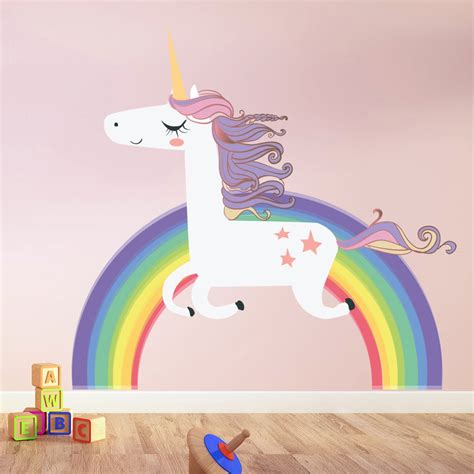 Unicorn Wall Sticker Rainbow Wall Decal Art Girls Bedroom Nursery Home