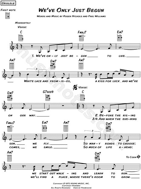 The Carpenters Weve Only Just Begun Sheet Music Leadsheet In C