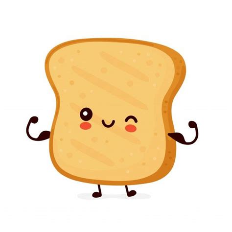 Premium Vector Cute Happy Funny Toast Show Muscle Cartoon Character